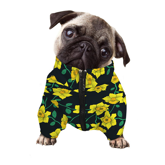 Drawing Daffodil Flower Pattern Print Dog Zip Up Jacket