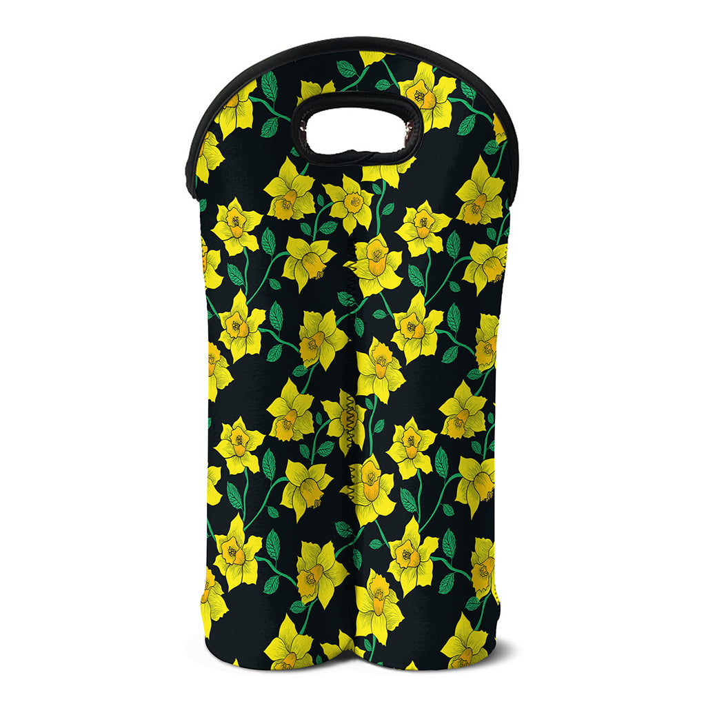 Drawing Daffodil Flower Pattern Print Double Neoprene Wine Tote