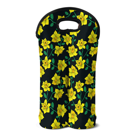 Drawing Daffodil Flower Pattern Print Double Neoprene Wine Tote