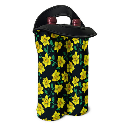 Drawing Daffodil Flower Pattern Print Double Neoprene Wine Tote