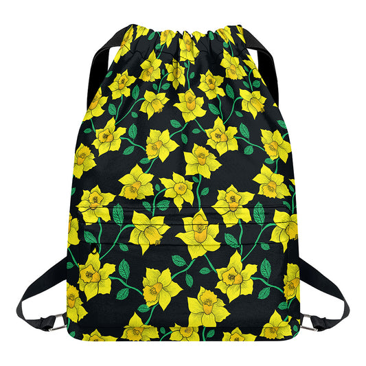 Drawing Daffodil Flower Pattern Print Drawstring Backpack