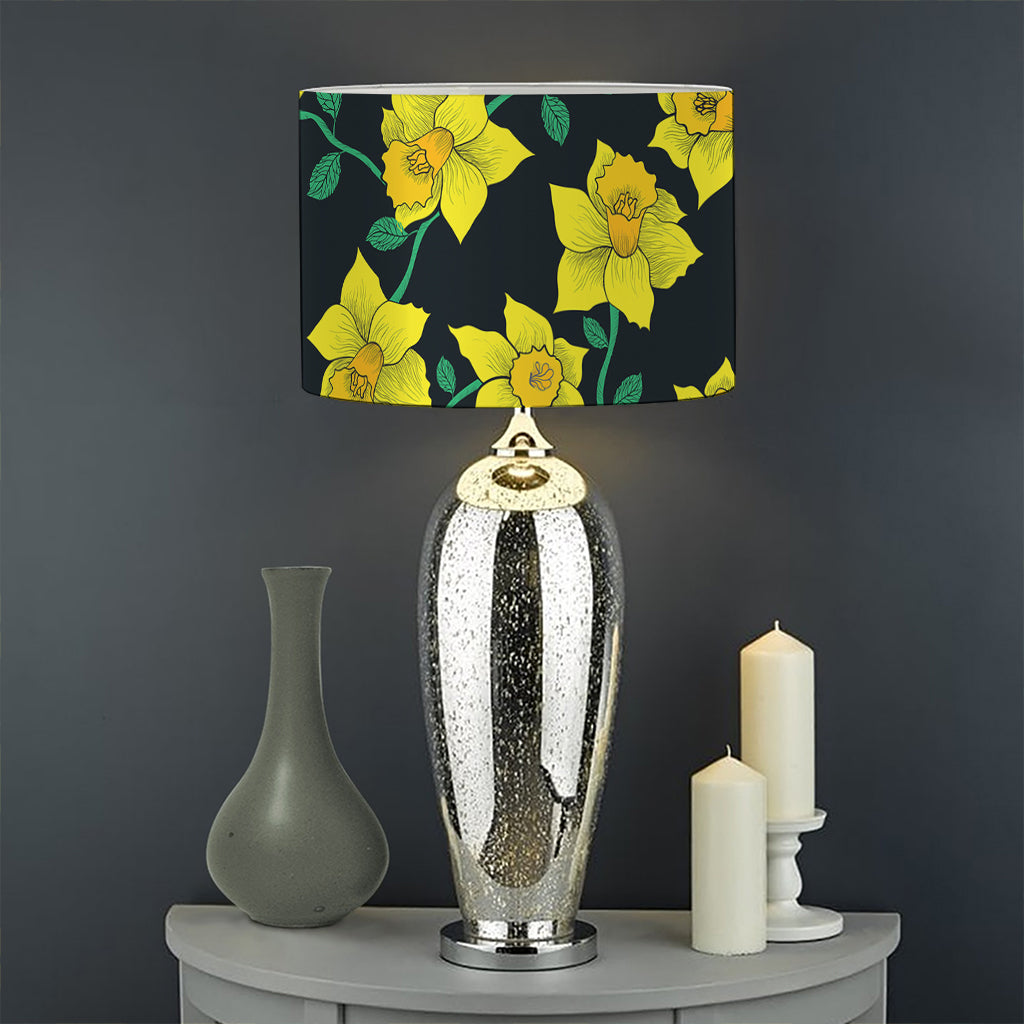 Drawing Daffodil Flower Pattern Print Drum Lamp Shade