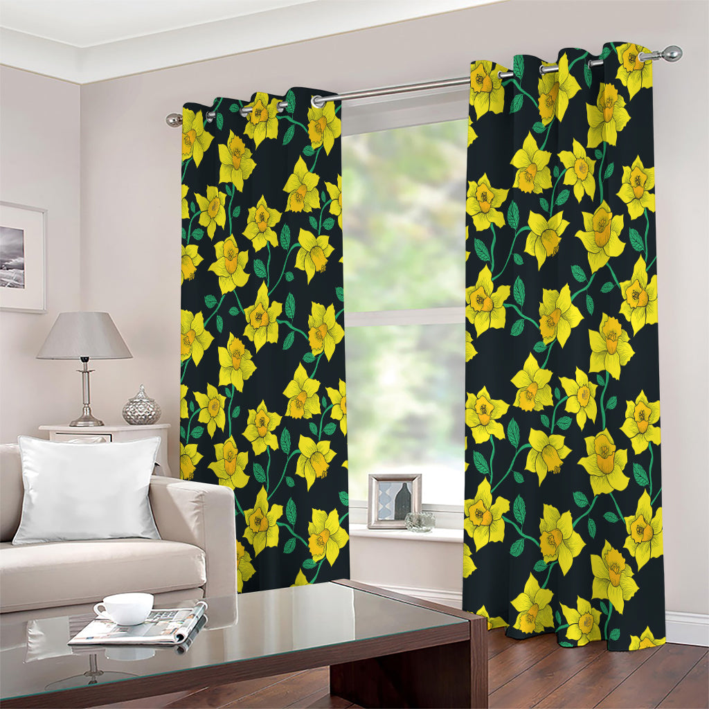 Drawing Daffodil Flower Pattern Print Extra Wide Grommet Curtains