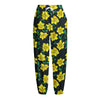Drawing Daffodil Flower Pattern Print Fleece Lined Knit Pants