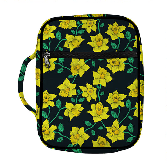 Drawing Daffodil Flower Pattern Print Front Pocket Bible Bag