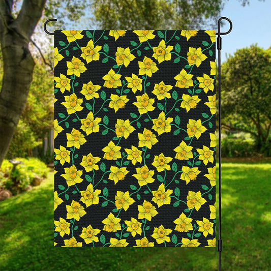 Drawing Daffodil Flower Pattern Print Garden Flag