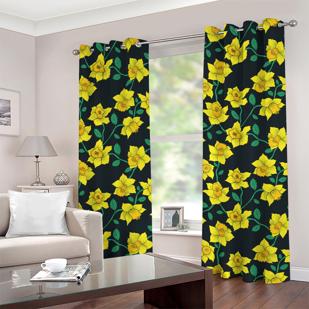 Drawing Daffodil Flower Pattern Print Grommet Curtains