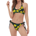 Drawing Daffodil Flower Pattern Print Halter Scoop Tie Side Bikini