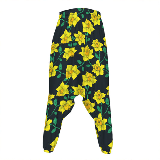 Drawing Daffodil Flower Pattern Print Hammer Pants