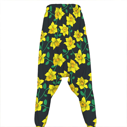 Drawing Daffodil Flower Pattern Print Hammer Pants