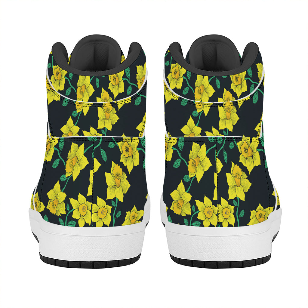 Drawing Daffodil Flower Pattern Print High Top Leather Sneakers
