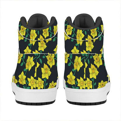 Drawing Daffodil Flower Pattern Print High Top Leather Sneakers