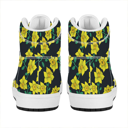 Drawing Daffodil Flower Pattern Print High Top Leather Sneakers