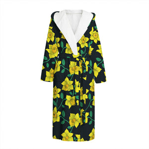 Drawing Daffodil Flower Pattern Print Hooded Bathrobe