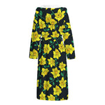 Drawing Daffodil Flower Pattern Print Hooded Bathrobe