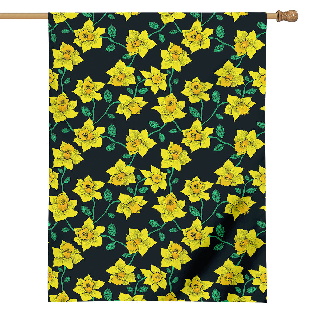 Drawing Daffodil Flower Pattern Print House Flag