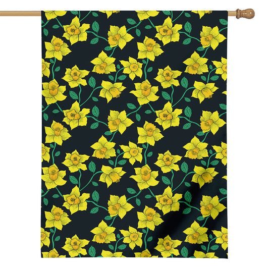 Drawing Daffodil Flower Pattern Print House Flag