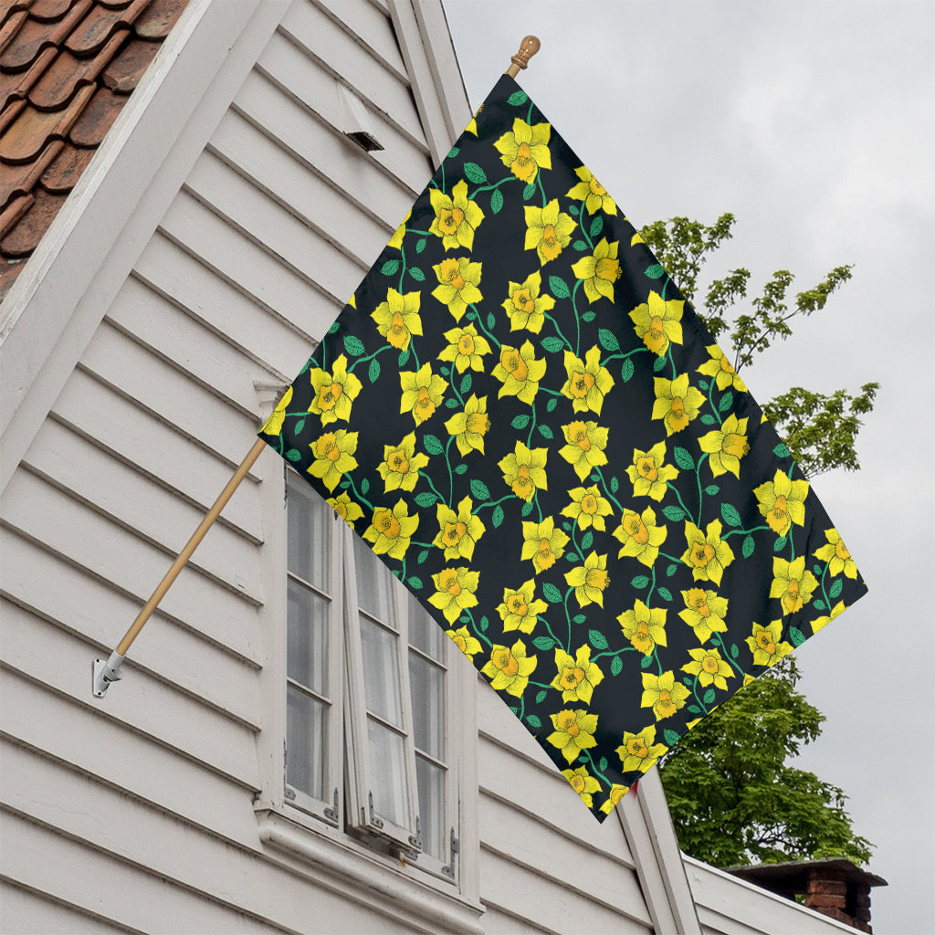 Drawing Daffodil Flower Pattern Print House Flag
