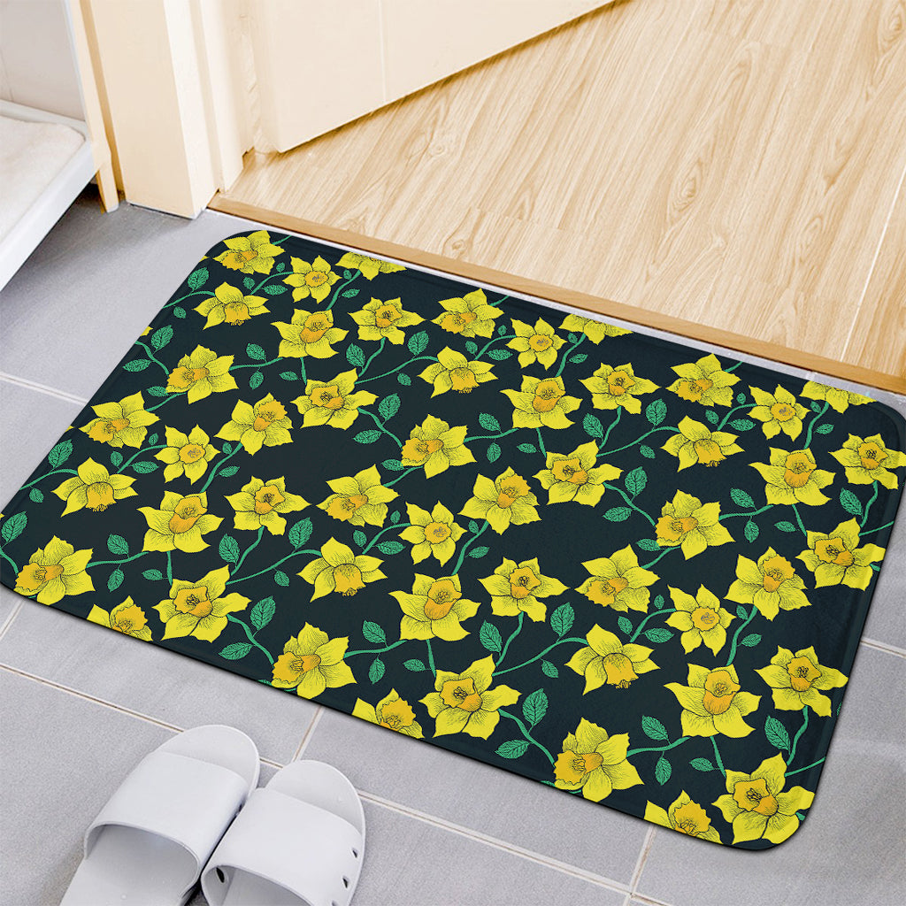 Drawing Daffodil Flower Pattern Print Indoor Door Mat