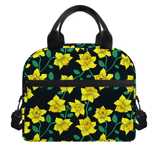 Drawing Daffodil Flower Pattern Print Insulated Lunch Bag