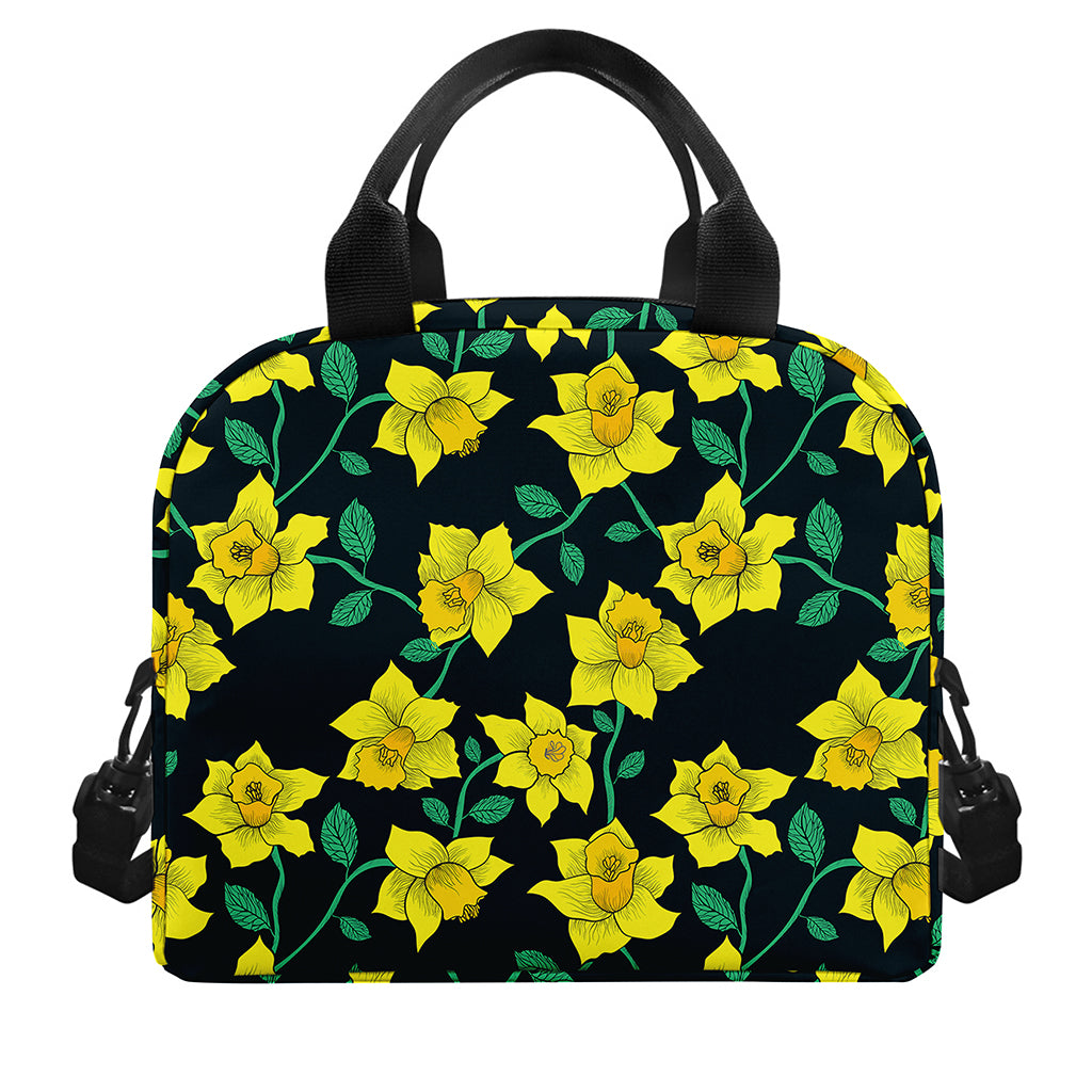 Drawing Daffodil Flower Pattern Print Insulated Lunch Bag