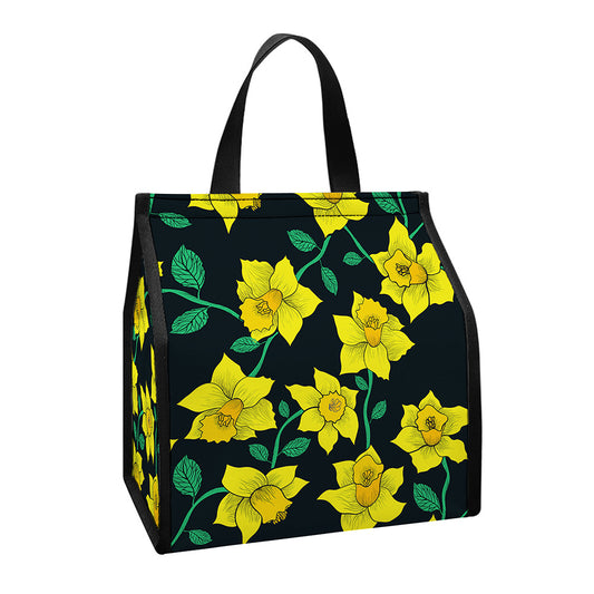 Drawing Daffodil Flower Pattern Print Insulated Lunch Tote