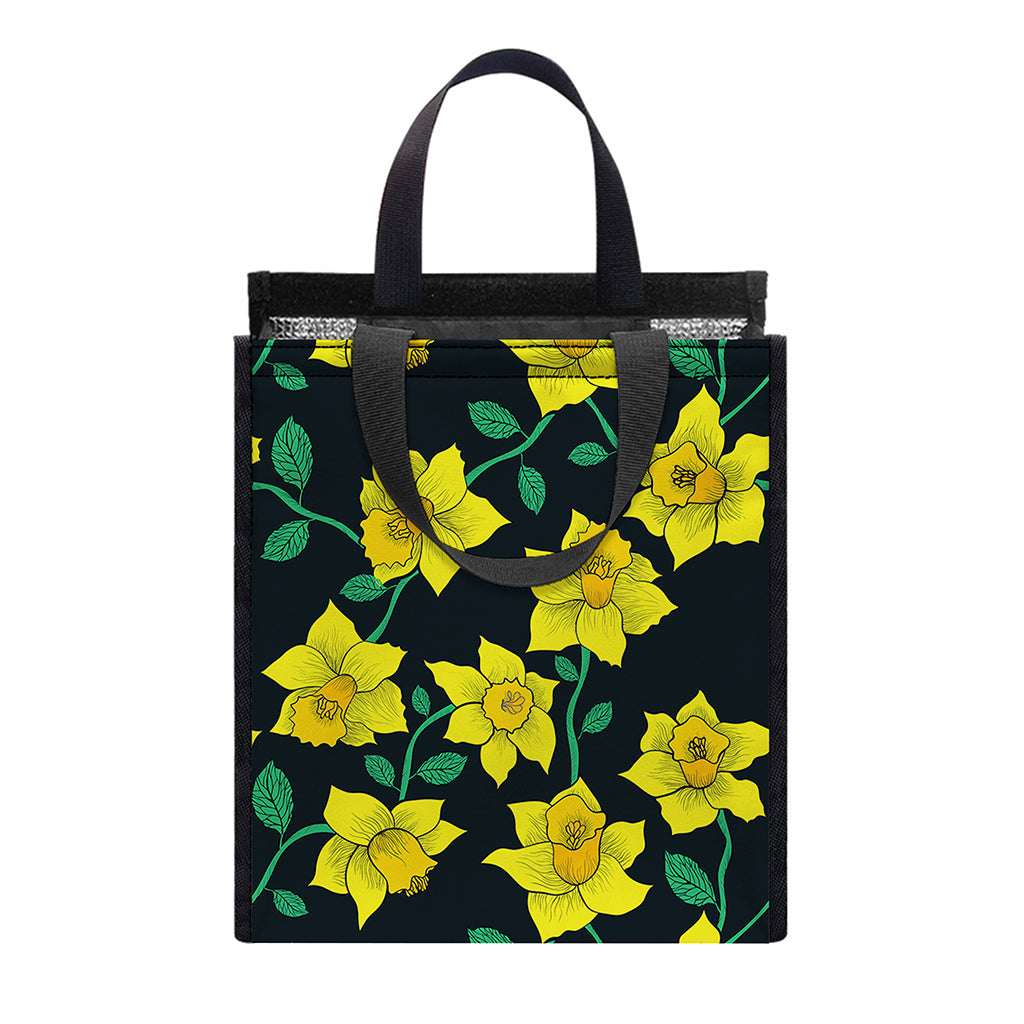 Drawing Daffodil Flower Pattern Print Insulated Lunch Tote