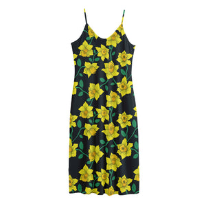 Drawing Daffodil Flower Pattern Print Jersey Midi Cami Dress