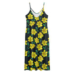 Drawing Daffodil Flower Pattern Print Jersey Midi Cami Dress