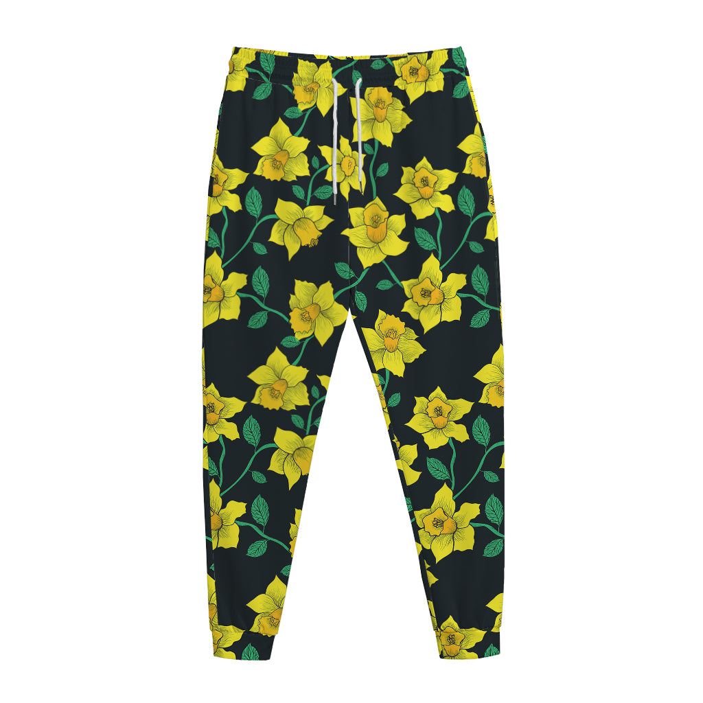 Drawing Daffodil Flower Pattern Print Jogger Pants