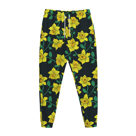 Drawing Daffodil Flower Pattern Print Jogger Pants
