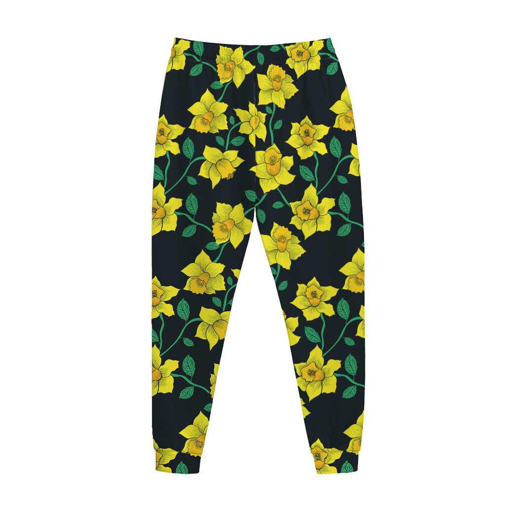 Drawing Daffodil Flower Pattern Print Jogger Pants