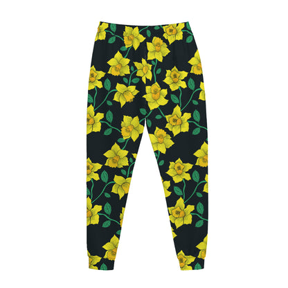 Drawing Daffodil Flower Pattern Print Jogger Pants