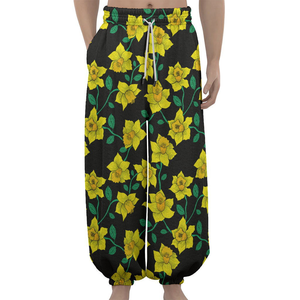 Drawing Daffodil Flower Pattern Print Lantern Pants