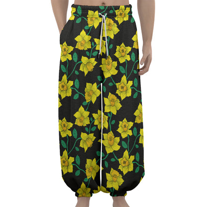 Drawing Daffodil Flower Pattern Print Lantern Pants