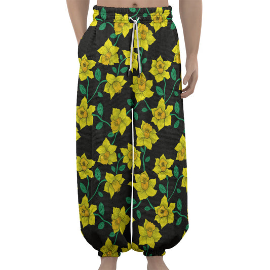 Drawing Daffodil Flower Pattern Print Lantern Pants