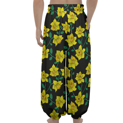Drawing Daffodil Flower Pattern Print Lantern Pants
