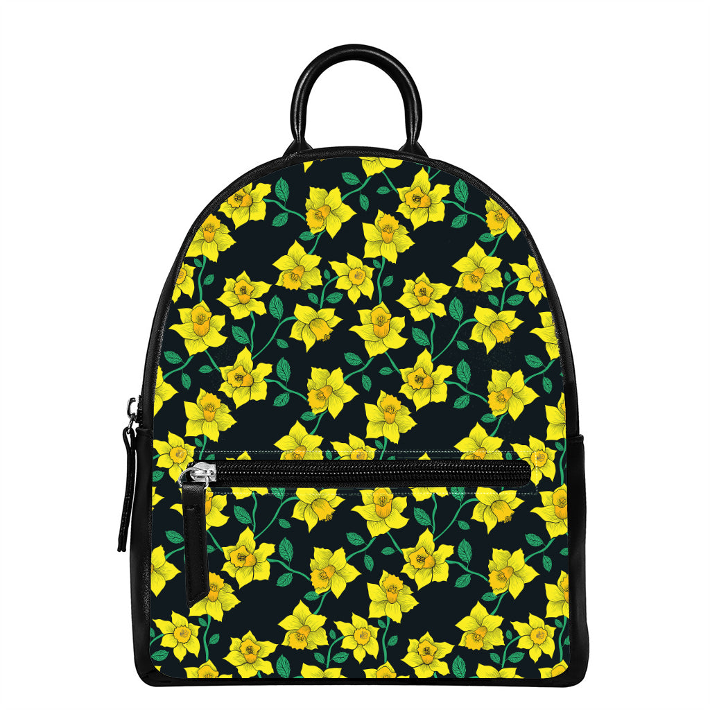 Drawing Daffodil Flower Pattern Print Leather Backpack