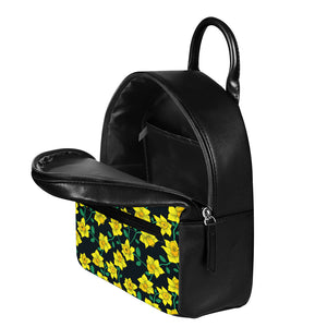 Drawing Daffodil Flower Pattern Print Leather Backpack