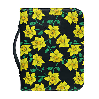 Drawing Daffodil Flower Pattern Print Leather Bible Cover