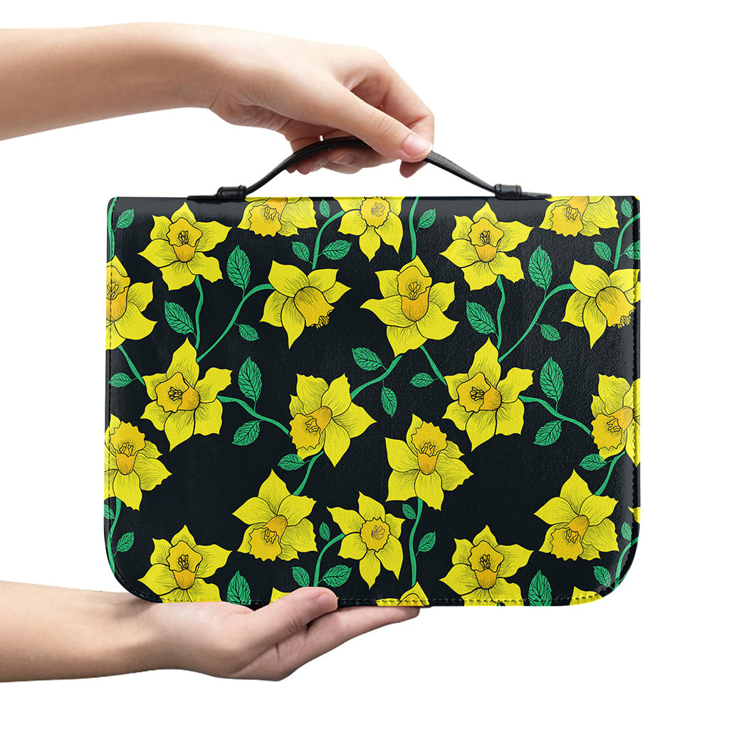 Drawing Daffodil Flower Pattern Print Leather Bible Cover