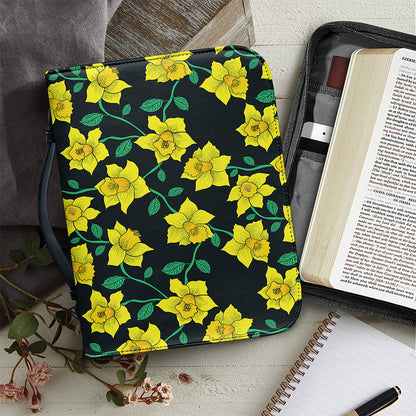 Drawing Daffodil Flower Pattern Print Leather Bible Cover