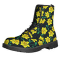 Drawing Daffodil Flower Pattern Print Lace-Up Boots