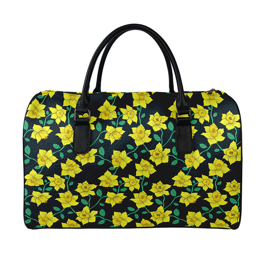 Drawing Daffodil Flower Pattern Print Leather Duffle Bag