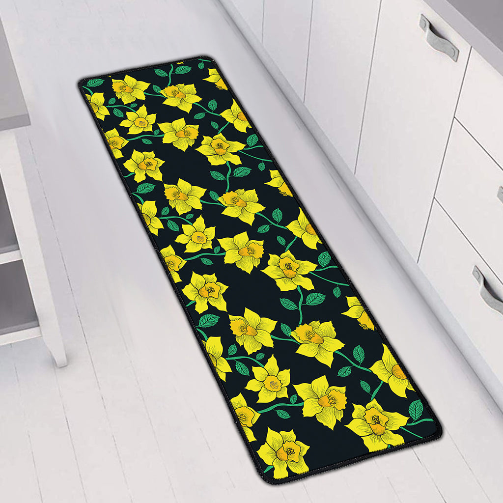 Drawing Daffodil Flower Pattern Print Long Kitchen Mat