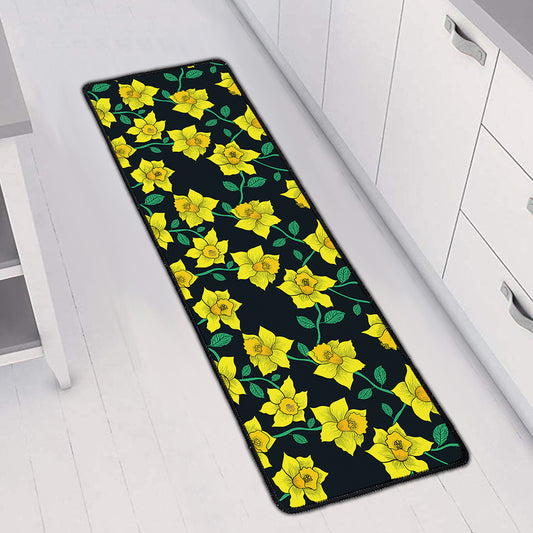 Drawing Daffodil Flower Pattern Print Long Kitchen Mat