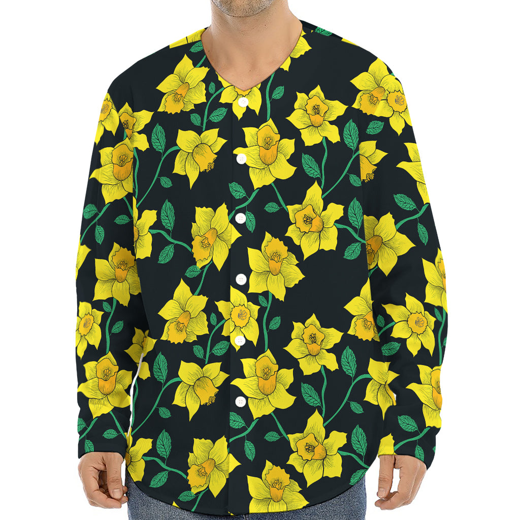 Drawing Daffodil Flower Pattern Print Long Sleeve Baseball Jersey