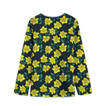 Drawing Daffodil Flower Pattern Print Long Sleeve Short Coat