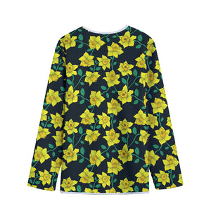 Drawing Daffodil Flower Pattern Print Long Sleeve Short Coat