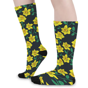 Drawing Daffodil Flower Pattern Print Long Socks